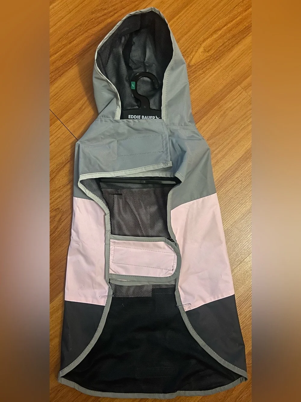 Eddie Bauer Pet Waterproof Dog Windbreaker Reflective LARGE Pink Gray Hooded NWT